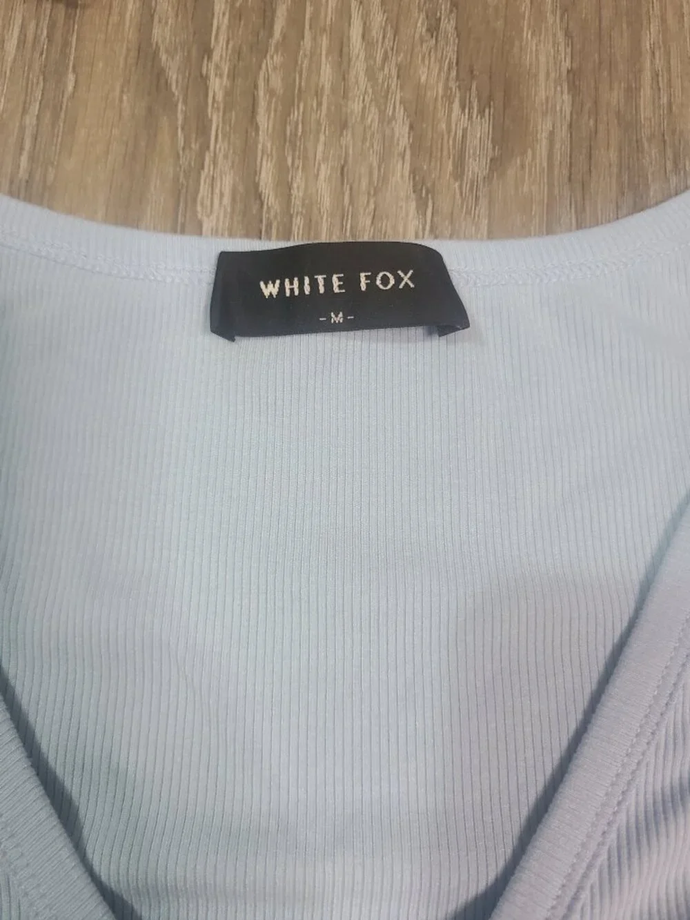 White Fox Baby Blue Girl Talk Ribbed Button Front Cropped Pajama Top Size M